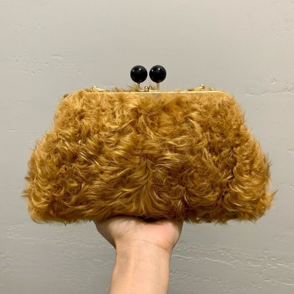 Handmade Real Curly Shearling Kisslock Clutch/Shoulder Bag/Crossbody & 2 Chains - Picture 5 of 14